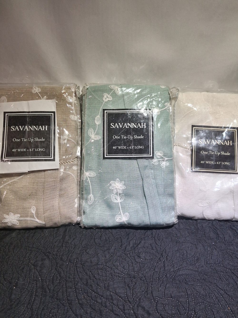 Savannah Embroidered One Tie-Up Shade Curtain Panel - Light Blue